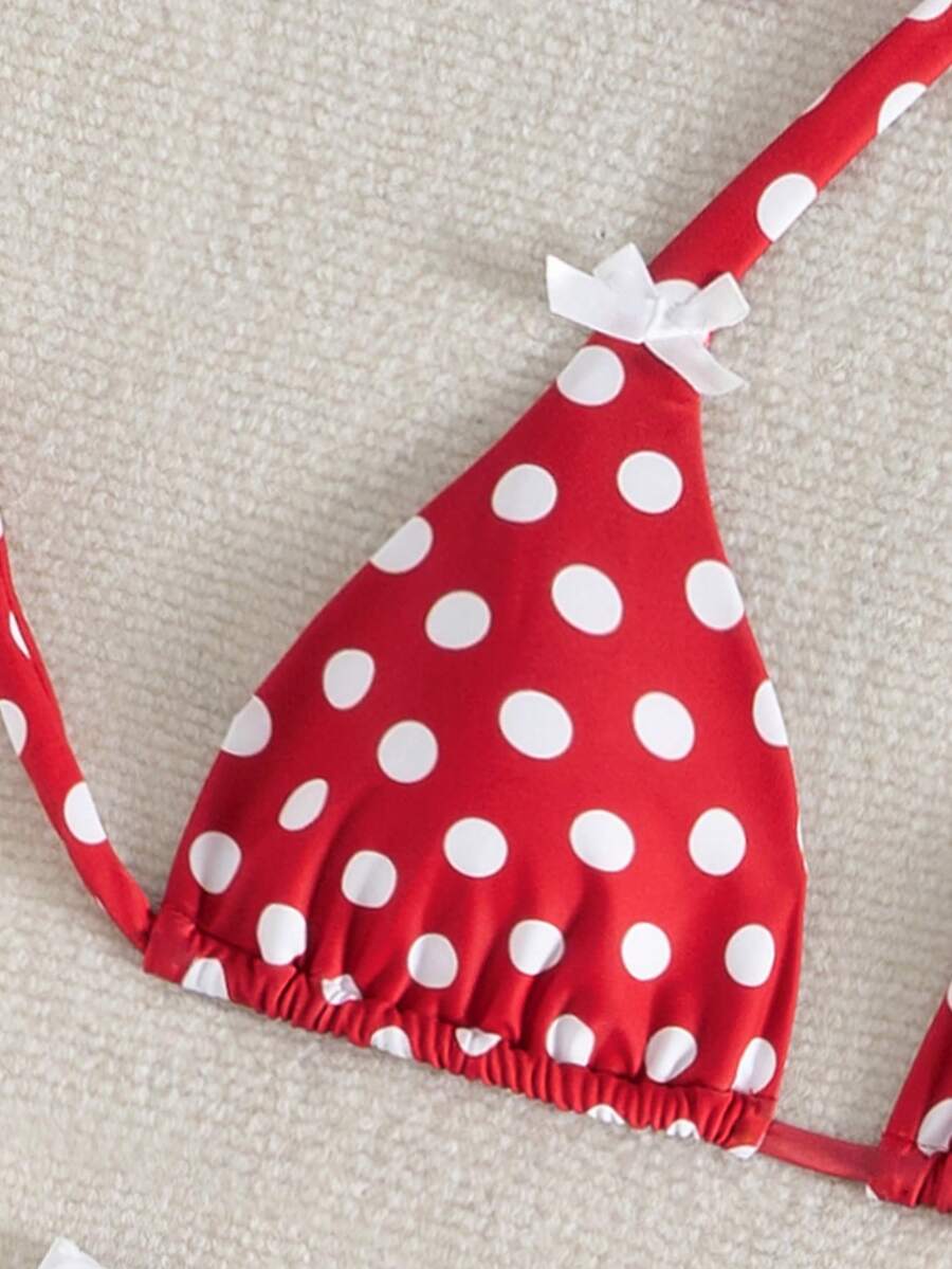 女士性感红色圆点泳衣套装 - 紅色 - 查看 1