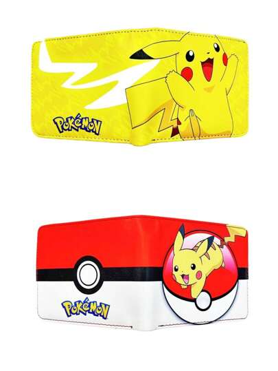 محفظة جانبية مُطوية قصيرة جلد اصطناعي PU مُزخرفة برسوم مُشخصة انمي في شكل مُشبك للتغيير