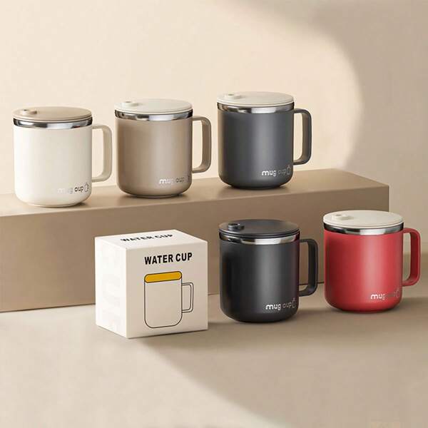 WORTHBUY 1 Stück 400ML 304 Edelstahl Kaffeebecher mit Deckel & Griff, doppelwandig isolierte Trinkflasche, tragbarer Getränkebecher mit großem Fassungsvermögen und Doppelwand, Thermobecher, wiederverwendbar, kälte- und hitzebeständig für Tee, Milch, Kaffee, langanhaltend Trinkgeschirr, geeignet für Studenten und Erwachsene in Schule, Büro, Outdoor-Camping, Picknick, Reisen