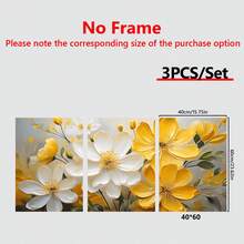 1 件/3 件带框现代黄白花卉帆布画，适合客厅，现代帆布海报，适合卧室和客厅装饰画，带框可选 - 多色 - 查看 14