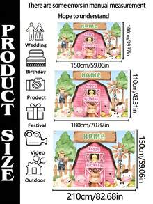 Customizable Personalized Farm Themed Birthday Backdrop Banner Pink Farm Animal Pattern Watercolor Name Banner 3 Size Options, Back To School, Aesthetic Party Decor - Multicolor - View 4