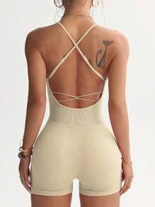 TCVC Women's Solid Color Backless Sports Jumpsuit - Breathable & Comfortable Sleeveless Camisole Jumpsuit,Suitable For Yoga, Gym Workout, All Seasons