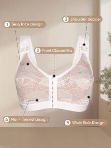 MIOTAN Sujetador inalámbrico para mujer de talla grande, con cierre delantero de encaje, tirantes ajustables, suave y transpirable