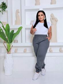 Women's Plus Size Sweatpants - Gris Oscuro - Ver 3