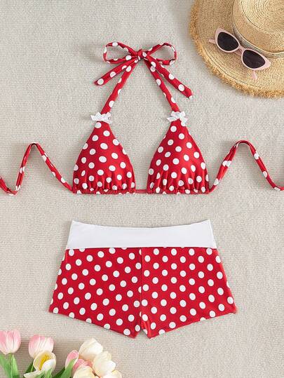 Women's Sexy Red Polka Dot Swimwear Set