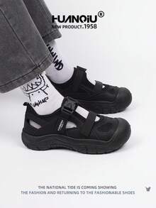 HUANQIU 2025新款女鞋女士沙滩鞋小白鞋时尚网面透气小白鞋百搭轻便舒适白鞋魔术贴软底休闲鞋米色四季鞋