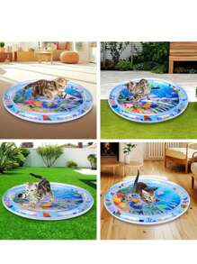 Interactive Splash-Proof Cat Play Mat With Floating Fish Design, PVC Boredom Relief Kick Toy For Indoor Cats, Tap Water