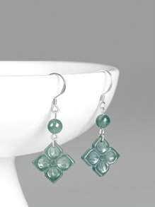 S925 Silver Natural A-Level Jade Earrings, Elegant Women's Pendant Earrings In Clover Shape Style, Suitable For Daily, Festival, Vacation, Party, Date Wear, Mother's Day Gift, Suitable For Gift Giving.Authentic S925 Sterling Silver Earrings With Inlaid Translucent Green Jade Balls & Secure Lobster Clasps For Women's Wedding/Birthday Gift - Includes FREE Luxury Gift Box (Certified Hypoallergenic)