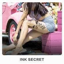INK SECRET 1 件优雅青色蛇防水耐用草本纹身贴男女适用帅气酷炫符号手臂、小腿、腰部、锁骨、胸部和背部 - 黑色 - 查看 3