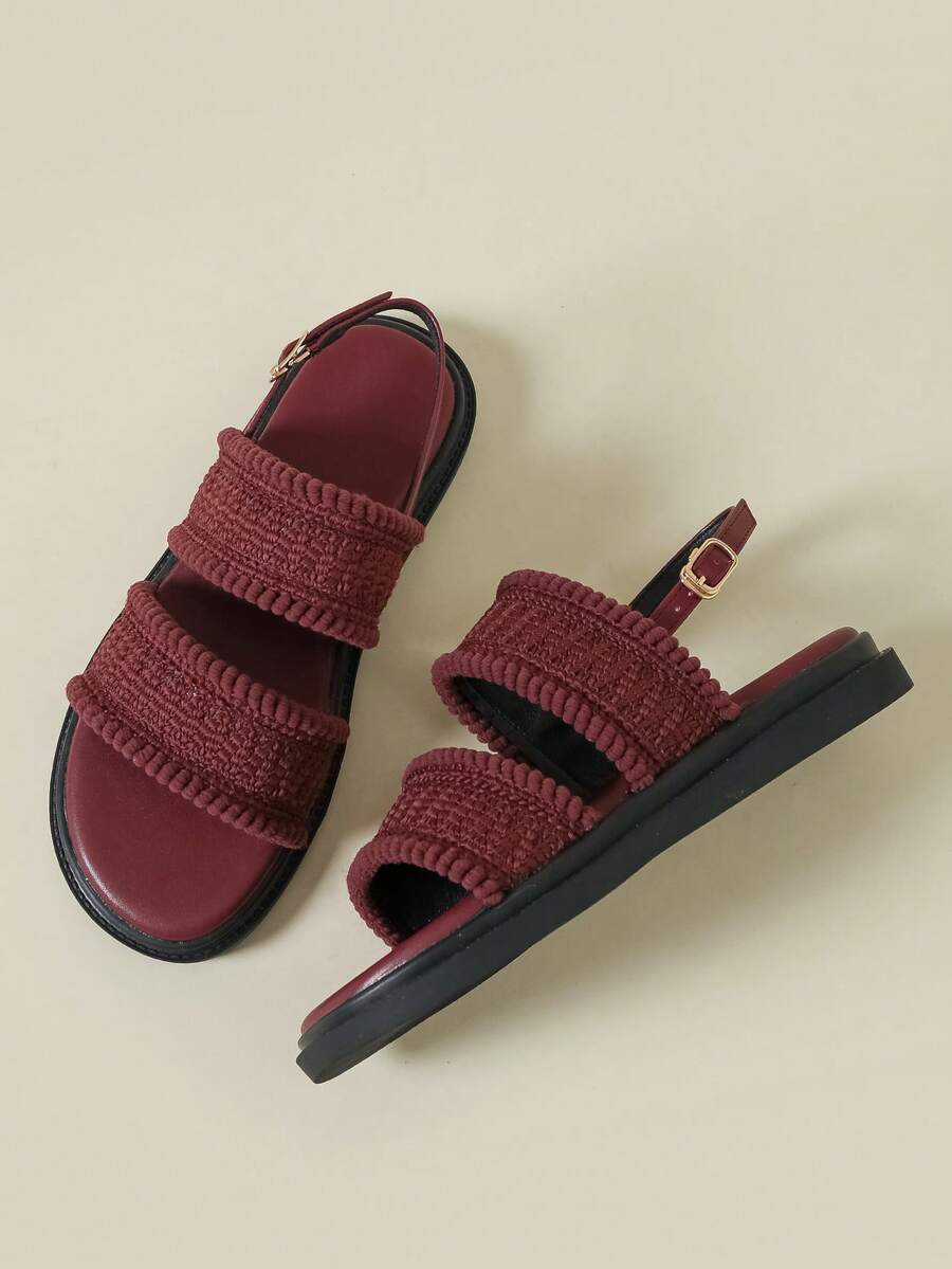 Giày sandal quai ngang đế dày, thích hợp cho hoạt động ngoài trời, đi biển, mặc thường ngày, phong cách bohemian cổ điển, đế mềm, thoải mái, đa năng, thanh lịch, nhẹ, thoáng khí, phối lưới dệt tua rua, gót đế xuồng, đế mềm, mẫu mới cho mùa xuân/thu 2026, mũi tròn, màu đỏ kẹo ngọt, sandal La Mã quai ngang, cỡ lớn dành cho nữ 41-43.