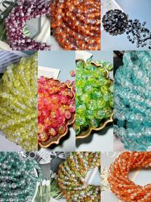 Set de 50/100/200/500 piezas de cuentas de vidrio de 6mm/8mm para manualidades de joyería DIY, para collares, pulseras, ropa, accesorios, decoración de teléfonos y bolsos, de colores mezclados A+B