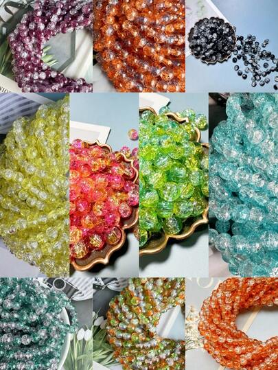 50pcs/100pcs/200pcs/500pcs 6mm/8mm Glass Beads DIY Jewelry Making Materials For Necklace, Bracelet, Apparel Accessories, Phone & Bag Decoration, Two-Tone A+B Mix'