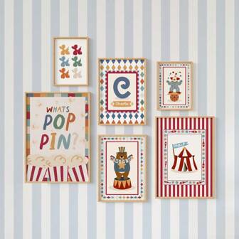 1/6 pcs Mur de galerie, Impressions de cirque pour enfants, Art mural de cirque, Affiches de pépinière de cirque, Impressions de salle de jeux, Chambre de garçon, Impressions d'art d'animaux de cirque avec cadre en option