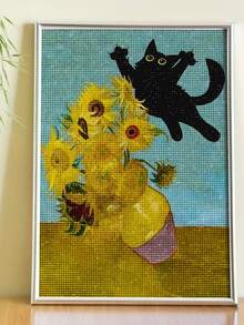 5D DIY Diamond Painting Animal Art Wall Art Diamond Painting Kit, Sunflower And Cat.Diamond Art Set, Relaxing Diamond Painting, Exercise DIY Ability And Concentration, Gift Diamond Painting Diamond Painting Diamond Art - Multicolor - View 2