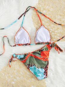 Miturn Bikini a due pezzi con fiori e pizzo, modello plissettato, adatto per vacanze estive in spiaggia e nuoto