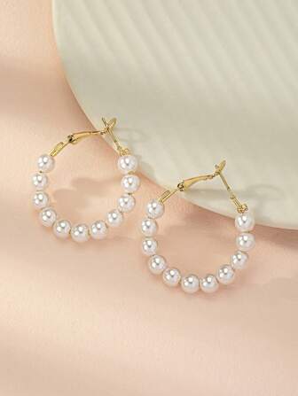 1 Pair Fashion Elegant Bohemian Style Pearl Hoop Earrings