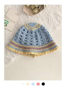 1pc Colorful Flower Knitted Bucket Hat, Lightweight, Breathable, Suitable For Women, Summer, Beach, Sun Protection - Straw Hat - View 14