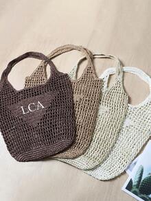 1pc Personalized Initial Letter Large Capacity Tote Bag, Customized Name Print Birthday Gift, Reusable Grocery Bag Suitable For Shopping, Holiday, Picnic, Travel - Multicolor - View 6