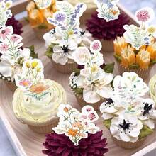 12/24/36 件野花生日派对装饰 - 花卉纸杯蛋糕装饰，盛开的淋浴蛋糕装饰，野花淋浴装饰，花卉生日纸杯蛋糕装饰，花园主题婚礼新娘送礼会用品，适合女性