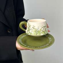 Vintage American Ceramic Cup & Saucer, Antique-Style Lily Flower Oil Painting Decor Coffee Cup Set, Afternoon Tea Mug