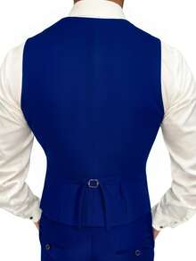 3pcs Men Business Suit Set, Including Jacket, Vest And Trousers, Slim Fit Stretchy Solid Color Work Formal Wear - Royal Blue - View 6