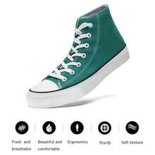 Giày thể thao vải canvas cổ cao thời trang buộc dây cổ điển cho nữ, giày đi bộ thường ngày, lớn hơn nửa cỡ - màu xanh lá - Xem 4