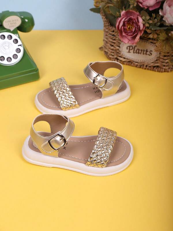 1 Pair Fashionable Casual Soft Platform Woven Design Girls Sandals, Suitable For Outdoor Walking, School, Home, Beach, Vacation For 3-15 Years Old Girls
