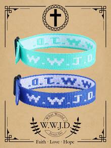 2条 Wwjd 字母提花针织手链，耶稣会怎么做？手绳保护祈祷手链，励志基督教饰品，适合青少年男孩女孩佩戴。