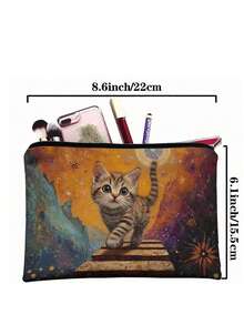 1pc Cute Cat Pattern Cosmetic Bag, Portable Travel Organizer Pouch, Women Handbag, Summer Bag, Ramadan Bag, Makeup Bag, Wallet, Graduation Backpack