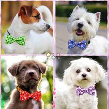 5/10pcs Movable Pet Dog Bow Tie Collar, Paw Print Cat Necktie With Elastic Bands, Pet Grooming Accessories For Small Dogs, Assorted Styles - Multicolor - View 6