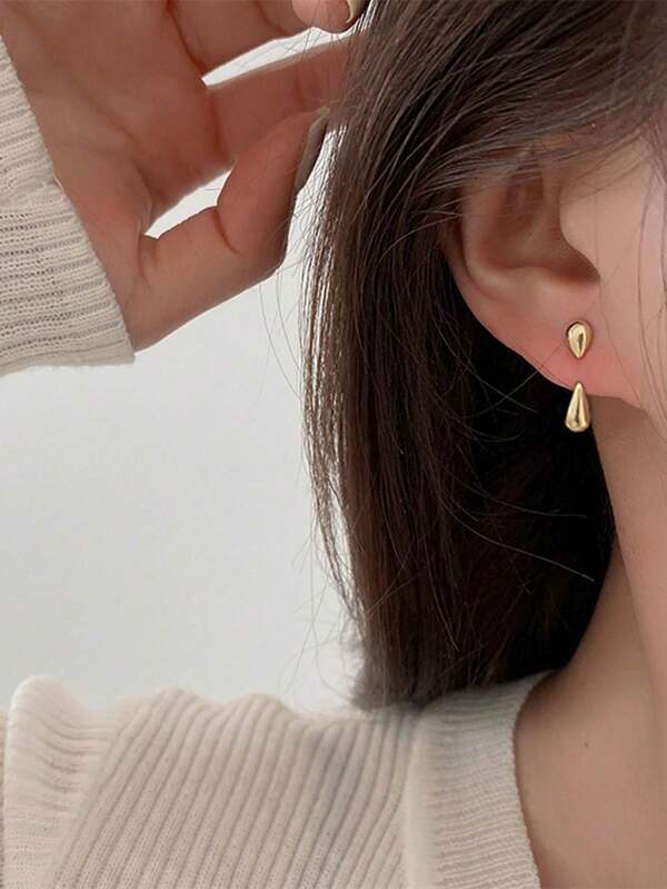1 Pair Copper Electroplated White Gold Plated (0.03μm Thickness) Elegant Teardrop Front & Back Earrings