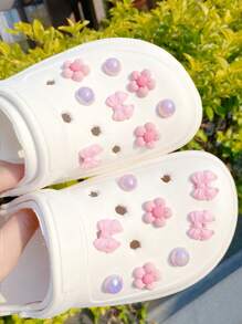 16 Peças Botões Decorativos Versáteis e na Moda, Removíveis, com Flor Rosa e Laço, Adequados para Decorar Calçados de Praia, Sandálias, Bolsas de Praia, Presentes de Férias