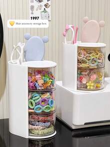 1件/2件多层旋转首饰盒，带隔层，发夹、发带和发饰收纳盒，儿童头饰展示盒，防尘梳子、眼镜、化妆刷、铅笔收纳盒，简单实用的PET材质，适合儿童节、生日礼物