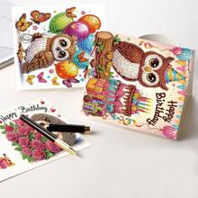 6 Packs 5D DIY Diamond Painting Greeting Cards, Owl, Hedgehog & Bear Designs, Handmade Diamond Art Greeting Card Kits Craft Kit With Asymmetrical Shaped Diamonds, Creative Gift For Christmas, Thanksgiving & Special Occasions