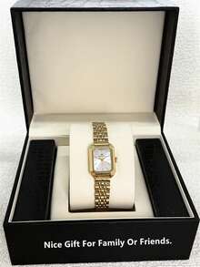 1pc Pablo Raez 18K Gold Plated Women's Wrist Watch, Elegant Stainless Steel Watch, Rectangular Accessory, Luxury Jewelry, Original Design, Charming, Silver Gold Plated, Non-Fading, Women's Formal Wrist Watch, Thick Steel Bracelet, Square Case, Top-Grade New AAA Design, Quartz Retro Wrist Watch, Business, Dream, Graduation, Wedding Gift - Gold - View 3