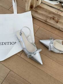 1 Paar einfarbige elegante Party Feiertags Basic Fee Hochzeit Büro Pendler Geschäft sexy Schleife PU Leder Flache Sandalen, Frühling/Sommer