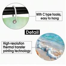 1pc/4pcs Printed Beach Series Beach Scenery Beach Shell Pattern Shower Curtain Bathroom Set, Must-Have For Home, Dorm Decor Home Bathroom Decor Fall Decor Back To School - Multicolor - View 10