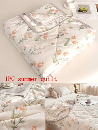 1pc Fresh Style Lightweight Summer Quilt, Skin-Friendly Comfortable Air-Conditioning Blanket For Adults And Kids
