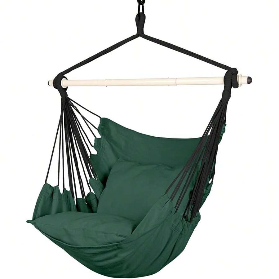 2025-NEW Highwild Hammock Chair Hanging Rope Swing - Max 500 Lbs - 2 Cushions Included - Steel Spreader Bar  Anti-Slip Rings - For Any Indoor Or Outdoor Spac (Green)GreenGreen - Bildfarbe - View 1