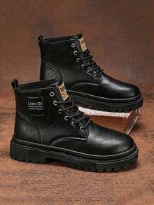 Men's High-Top Boots Spring/Autumn New Velvet Boots Black Suede Ankle Boots Casual Mid-Cut Leather Shoes, - Black - View 5