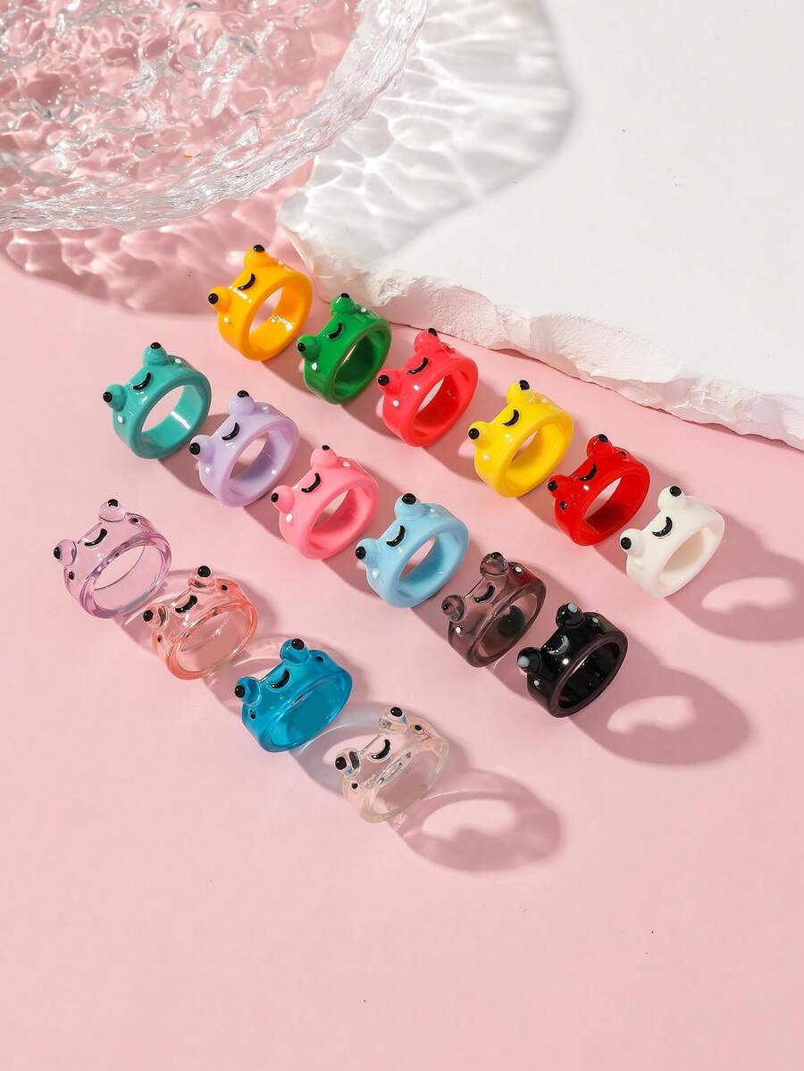 16 Colors Single Frog Resin Rings, Suitable For Daily Wear For Women - Multicolor - View 1