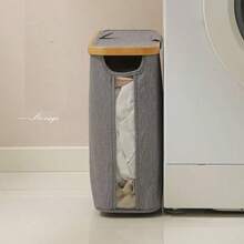 Foldable Paper Towel Storage Basket, Bamboo Woven Basket For Clothes, Toys, Paper Towels, Multipurpose Storage Bin, Home Organizer For Bedroom, Student Dorm - Beige - View 6