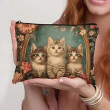 1pc Cute Cat Pattern Cosmetic Bag, Portable Travel Organizer Pouch, Women's Handbag, Summer Bag, Ramadan Bag, Makeup Bag, Wallet, Graduation Backpack - Multicolor - View 4