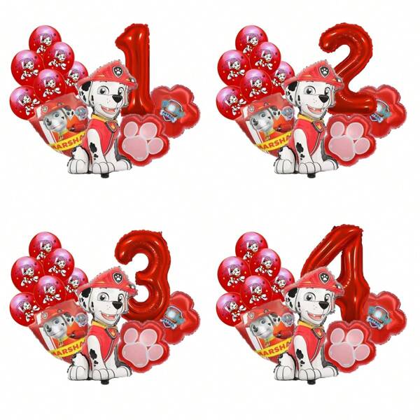 Paw Patrol 11 PIEZAS El equipo "Guau" ha logrado grandes éxitos - Globos digitales rojos de perro de látex y papel de aluminio para decoración de fiesta de cumpleaños, combinación de globos de feliz cumpleaños, regalo de cumpleaños perfecto, decoración de pared para fiesta de género
