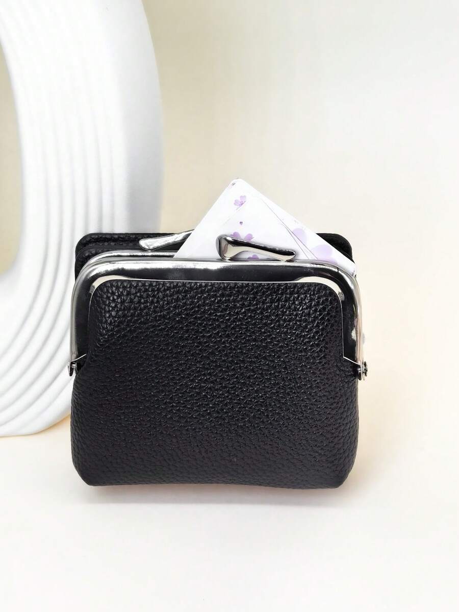 1pc Women's Short Wallet Black, Soft PU Leather Bifold Large Capacity Card Holder, Delicate Snap Closure Coin Purse, Small & Lightweight, Suitable As Holiday Gift For Women Wallet Mini Wallet Purse Wallet Small Wallet - Black - View 1