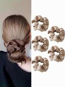 5pcs/Set Women Plain Fabric Large Scrunchies Hair Ties, Elastic Hair Bands For Ponytail & Bun, Vintage Elegant, Suitable For Daily Use Scrunchy Hair Ties, Casual