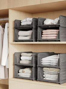 1 件多层可堆叠搁板整理器，抽屉式储物盒，用于存放衣服、毛巾、床上用品、包包、文具、厨房香料、浴室脏衣服，节省空间的分隔工具 - 彩色 - 查看 1