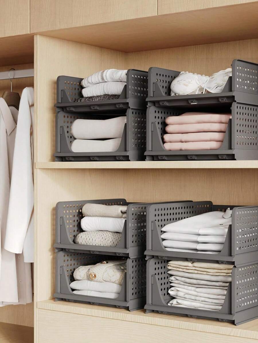 1 件多层可堆叠搁板整理器，抽屉式储物盒，用于存放衣服、毛巾、床上用品、包包、文具、厨房香料、浴室脏衣服，节省空间的分隔工具 - 彩色 - 查看 1