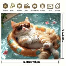 1 Fun Pool Cat Banner, Equipped With Fashionable Glasses And Inflatable Lifebuoys - A Magical Orange White Cat In The Water, Suitable For Indoor And Outdoor Activities, Courtyard And Garden Celebrations Decoration | Fun Patterns | High-Quality Background