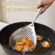 1 Piece 304 Stainless Steel Strainer Spoon, Large Size Oil Fryer Spoon, Integrated Kitchen Cooking Slotted Spoon For Pasta, Kitchen Gadgets, Dumpling Strainer